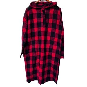 Coat Dress Buffalo Check Long With Hood Size XL Back & Red Plaid Pull On Henley